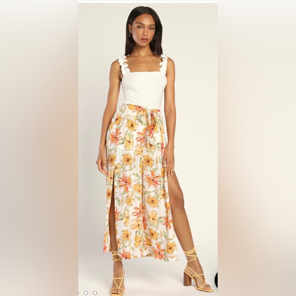 Lulu's White & Floral Wide Leg Jumpsuit